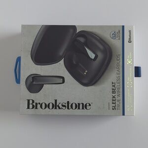 Brookstone Sleek Beat true wireless earbuds black chrome Bluetooth touch control